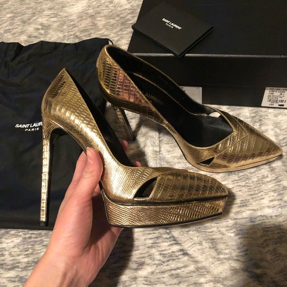 Yves Saint Laurent Shoes - YSL Saint Laurent Gold Platform Heels